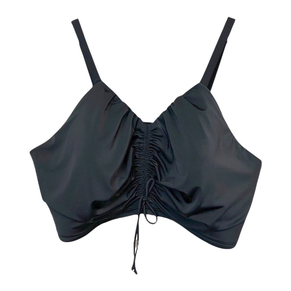 Womens Plus Size Ruched Bikini Top Black Cinched Front Minimalist Cacique‎ 30W